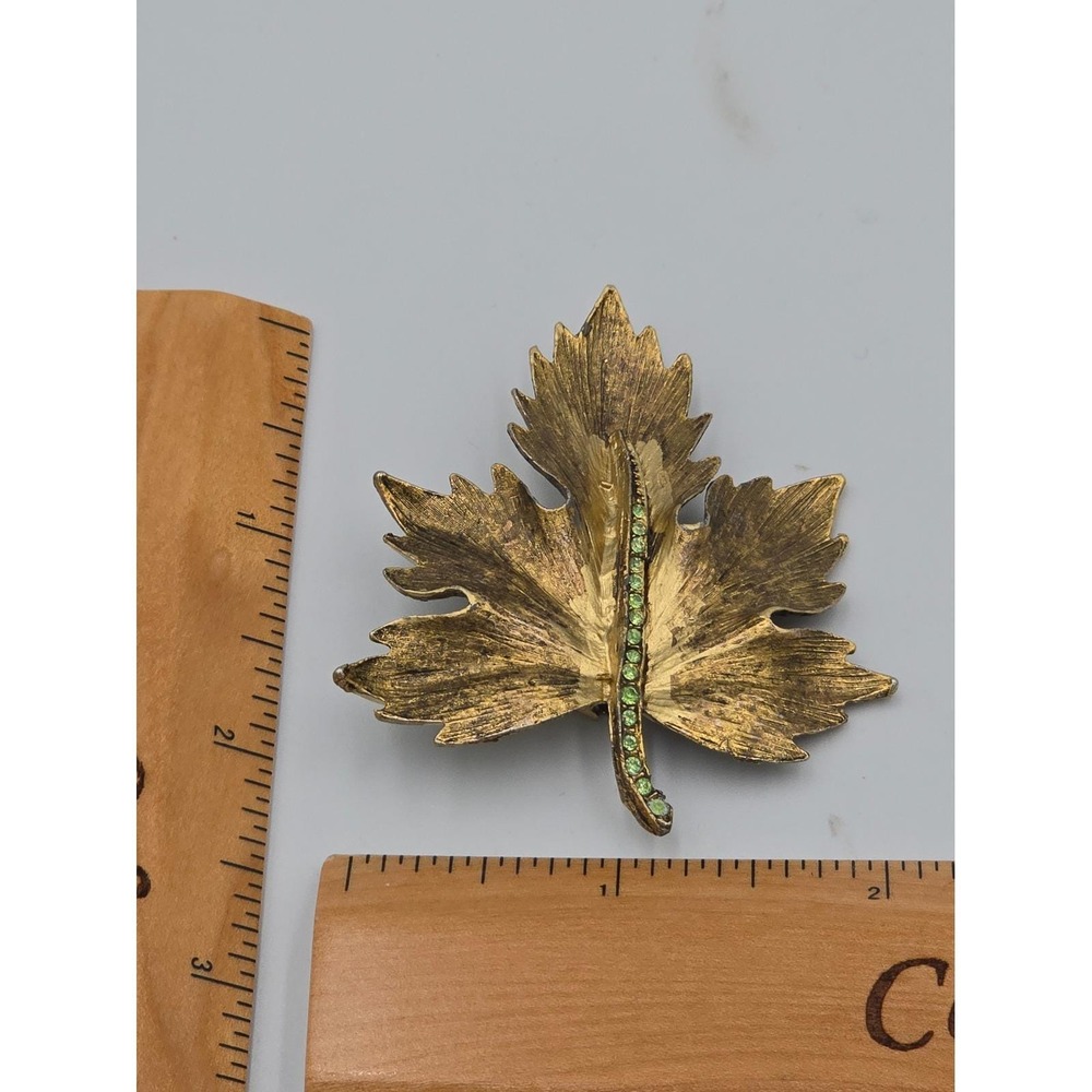 Vtg Autumn Leaf Brooch Lot Gold Tone Rhinestone Maple & Antiqued Bronze Cluster - Picture 8 of 8